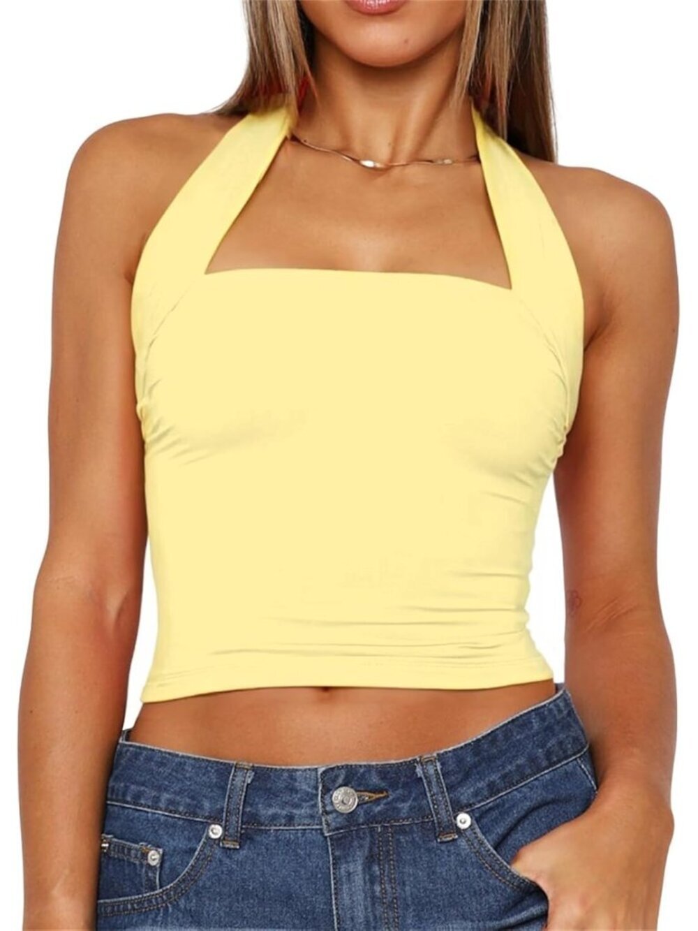 Women Halter Neck Backless Crop Top Sexy Y2K Sleeveless Tank Top Open Back Slim